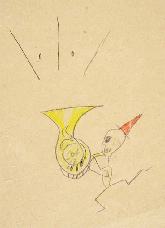 Skeleton Horn Player, drawn aged 7